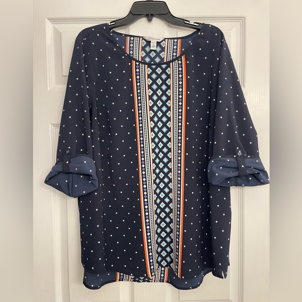 💠Croft & Barrow Navy Blue Patterned Women's Top